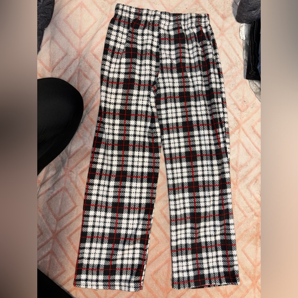 Red, black, white, gray plaid pattern Pajama pants.
